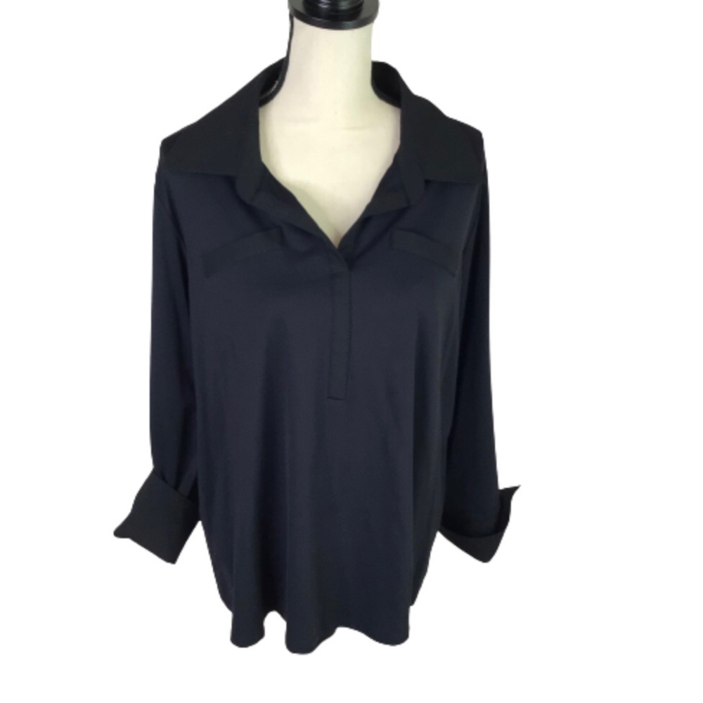 Doncaster Navy & Black V-Neck Popover Blouse 2X